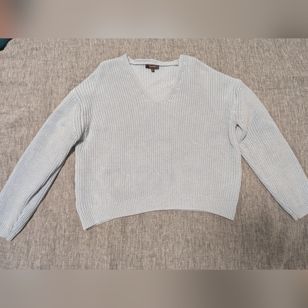 Quince V Neck Fisherman Sweater Sky Blue